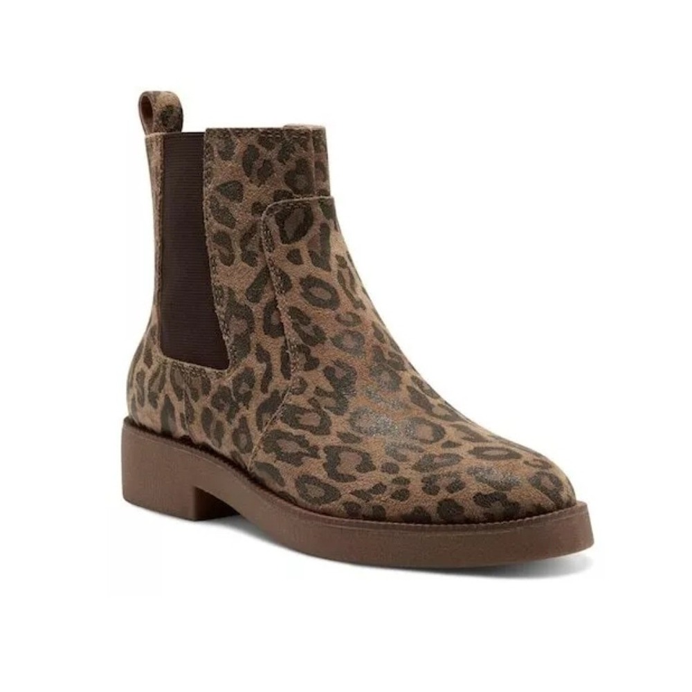 Lucky Brand RESSY Almond-Toe Chelsea Block Heel Ankle Boots 6.5 Natural Leopard